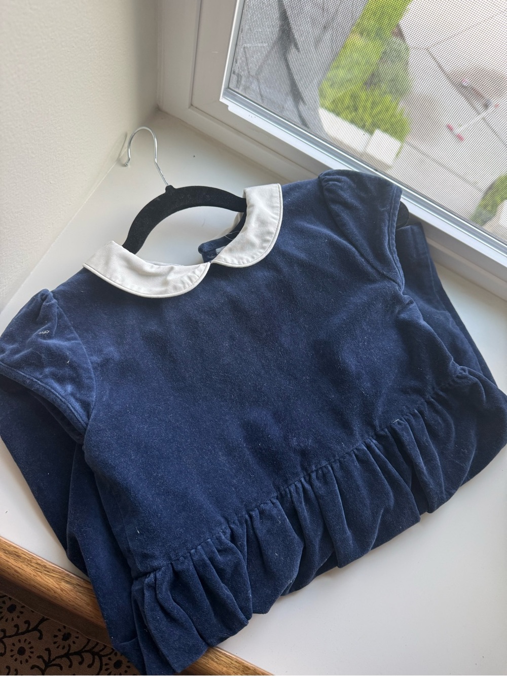 Girls Navy Blue Top with White Peter Pan Collar